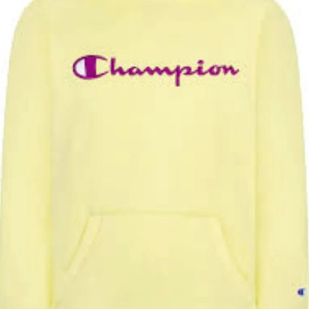 Champion Yellow Hoodie with Purple Logo | Fleece Lined Sweatshirt | Kids Size L